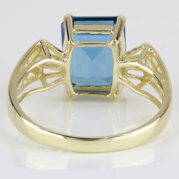 Vintage 10K Yellow Gold Solitaire London Blue Topaz Cocktail Ring - Picture 4 of 7